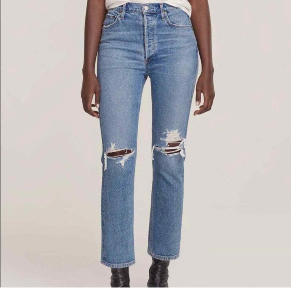 AGOLDE High-rise ripped jeans in light wash sz 25